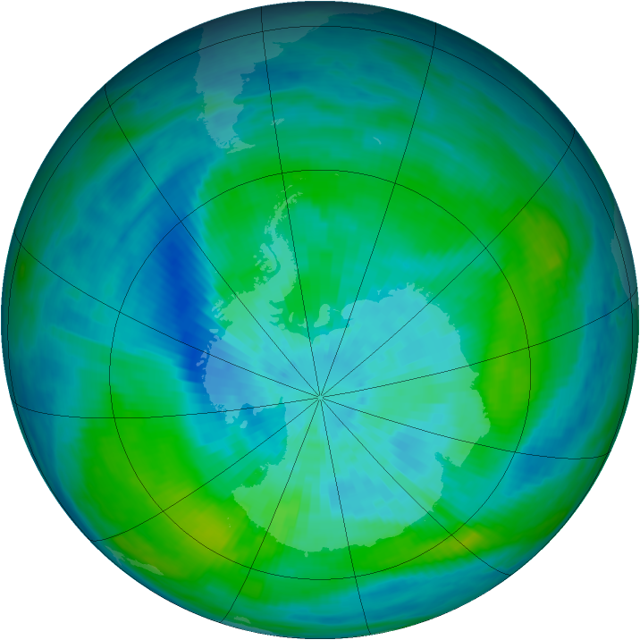 Antarctic ozone map for 17 March 1992